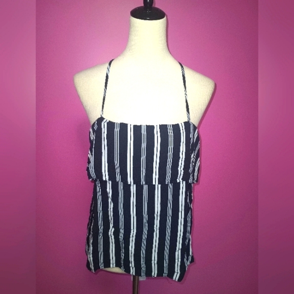 Saks Fifth Avenue ladies Striped Criss Cross Camisole Blouse (Size Large) - Picture 2 of 9